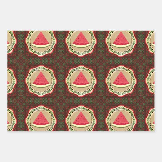 Wassermelone auf Olivenplatte mit palästinensische Geschenkpapier Set (Vorderseite 2)