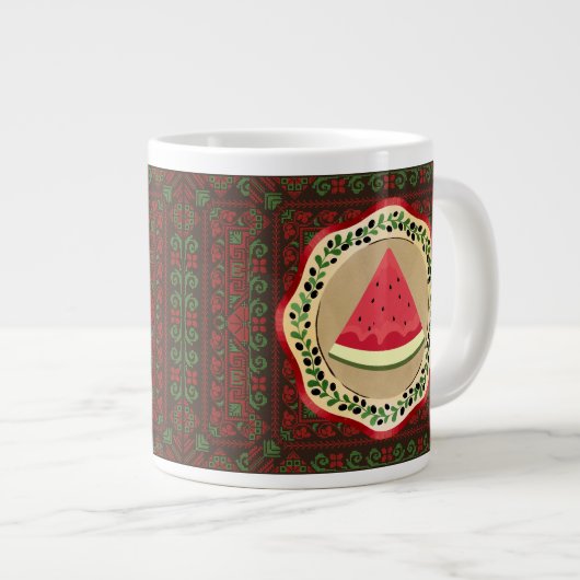 Wassermelone auf Olivenplatte mit palästinensische Jumbo-Tasse (Vorderseite Rechts)