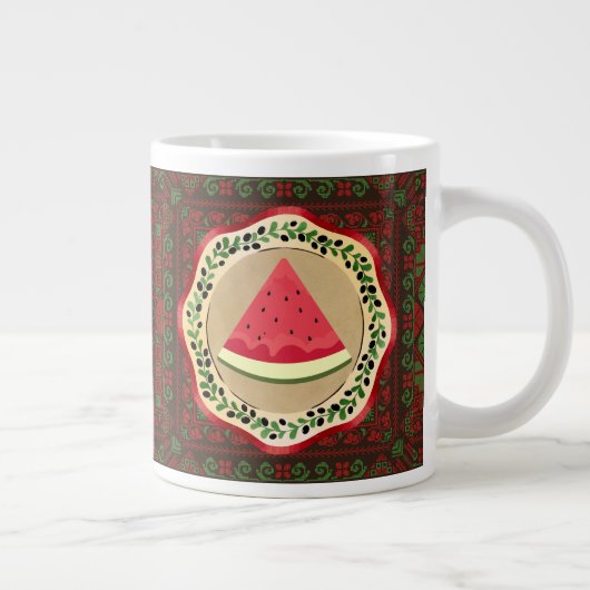 Wassermelone auf Olivenplatte mit palästinensische Jumbo-Tasse (Rechts)