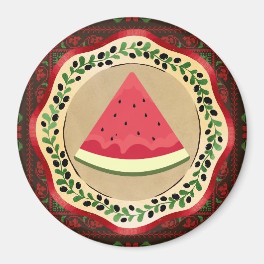 Wassermelone auf Olivenplatte mit palästinensische Magnet (Vorne)