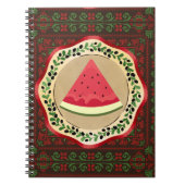 Wassermelone auf Olivenplatte mit palästinensische Notizblock (Vorderseite)
