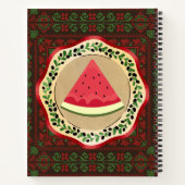 Wassermelone auf Olivenplatte mit palästinensische Notizblock (Rückseite)