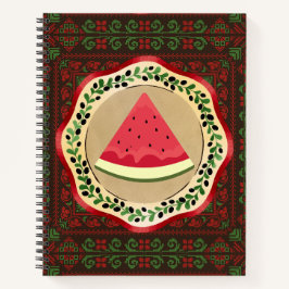 Wassermelone auf Olivenplatte mit palästinensische Notizblock