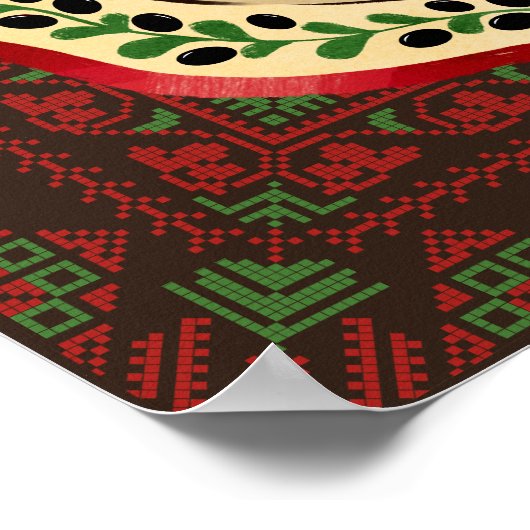 Wassermelone auf Olivenplatte mit palästinensische Poster (Ecke)