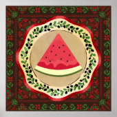 Wassermelone auf Olivenplatte mit palästinensische Poster (Vorne)