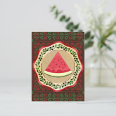 Wassermelone auf Olivenplatte mit palästinensische Postkarte (Stehend Vorderseite)