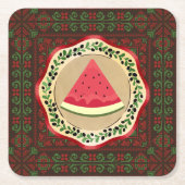Wassermelone auf Olivenplatte mit palästinensische Rechteckiger Pappuntersetzer (Vorderseite)