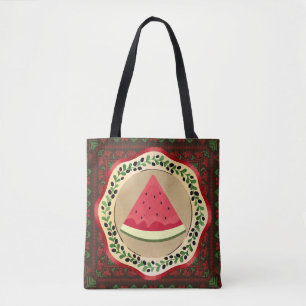 Wassermelone auf Olivenplatte mit palästinensische Tasche