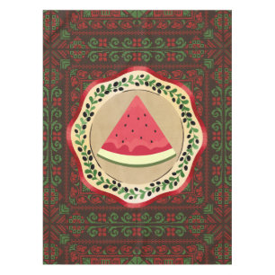 Wassermelone auf Olivenplatte mit palästinensische Tischdecke