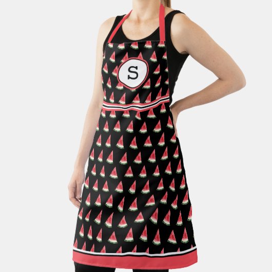 Wassermelone auf schwarzem Mit Monogramm Schürze (InSitu)