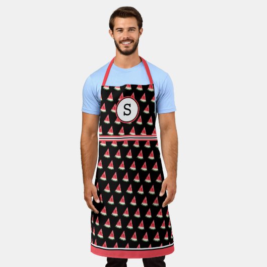 Wassermelone auf schwarzem Mit Monogramm Schürze (Getragen)