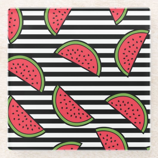 Wassermelone auf schwarzem u. weißem glasuntersetzer (Vorderseite)