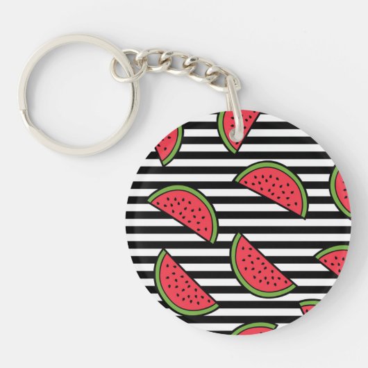 Wassermelone auf schwarzem u. weißem schlüsselanhänger (Vorderseite)