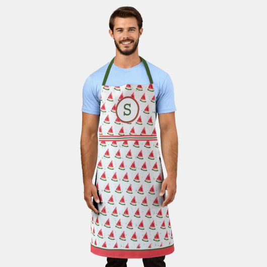 Wassermelone Auf Spritzer Mit Monogramm Schürze (Getragen)