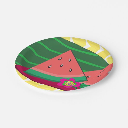 Wassermelone auf Tellern aus Tafelpapier Pappteller (Schrägansicht)