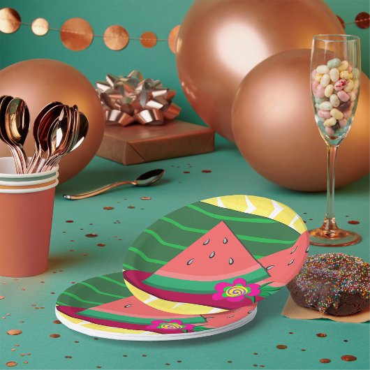 Wassermelone auf Tellern aus Tafelpapier Pappteller
