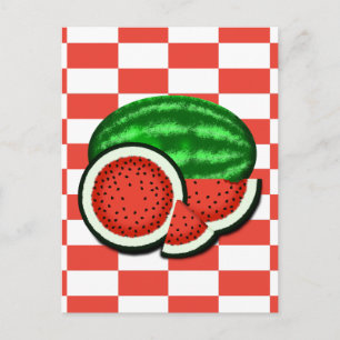 Wassermelone auf Wassermelone Rosa Hintergrund Postkarte