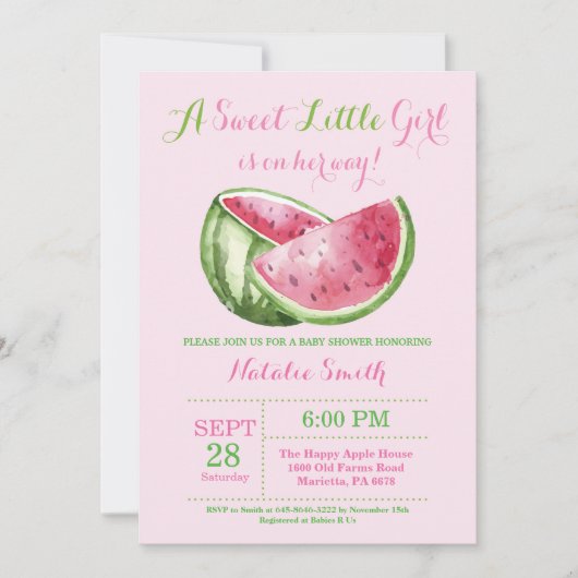 Wassermelone-Babyparty-Einladungs-Rosa-Mädchen Einladung (Vorderseite)