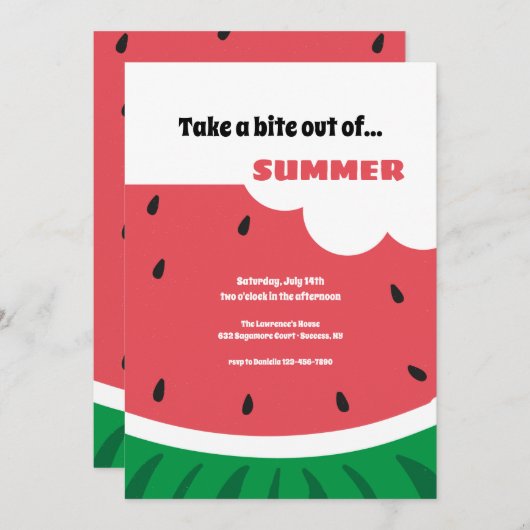 Wassermelone Bite Einladung (Vorne/Hinten)