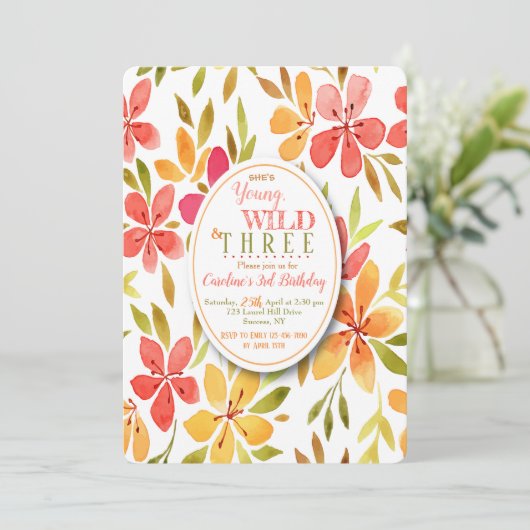 Wassermelone Blume Einladung (Stehend Vorderseite)