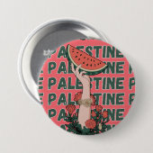 Wassermelone, Blume und Palestintext Wiederholen Button (Vorne & Hinten)