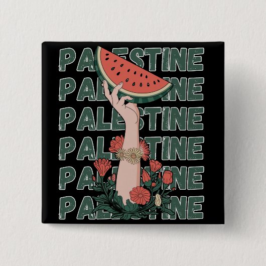 Wassermelone, Blume und Palestintext Wiederholen Button (Vorderseite)