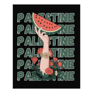 Wassermelone, Blume und Palestintext Wiederholen Fotodruck