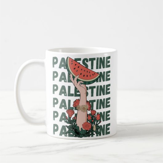 Wassermelone, Blume und Palestintext Wiederholen Kaffeetasse (Links)