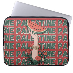 Wassermelone, Blume und Palestintext Wiederholen Laptopschutzhülle