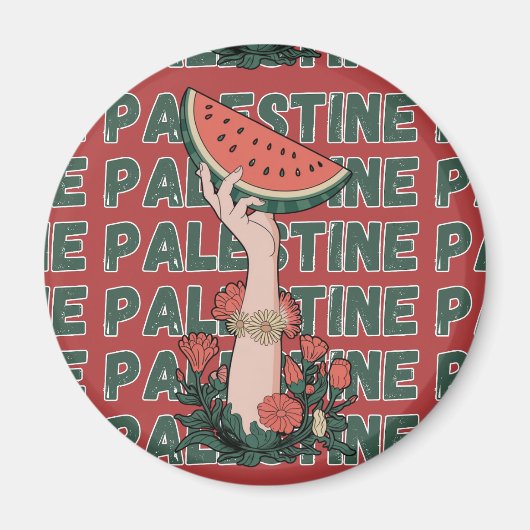 Wassermelone, Blume und Palestintext Wiederholen Magnet (Vorne)