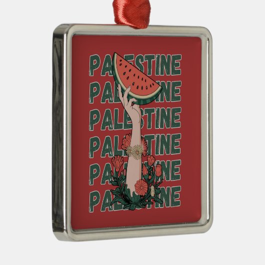 Wassermelone, Blume und Palestintext Wiederholen Ornament Aus Metall (Rechts)