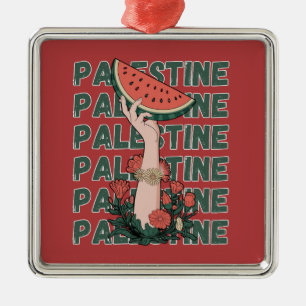 Wassermelone, Blume und Palestintext Wiederholen Ornament Aus Metall