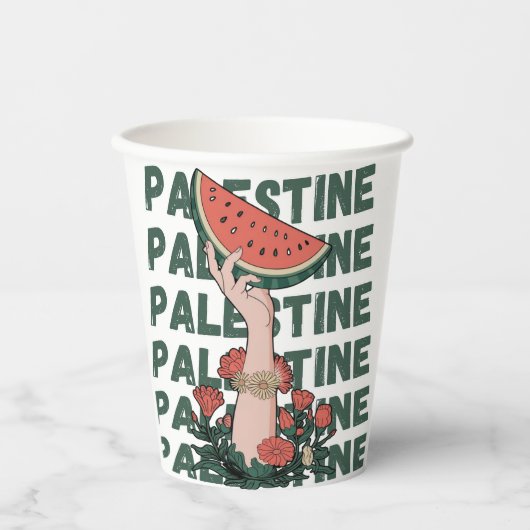 Wassermelone, Blume und Palestintext Wiederholen Pappbecher (Vorderseite)