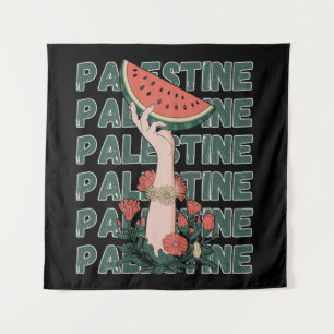 Wassermelone, Blume und Palestintext Wiederholen Wandteppich