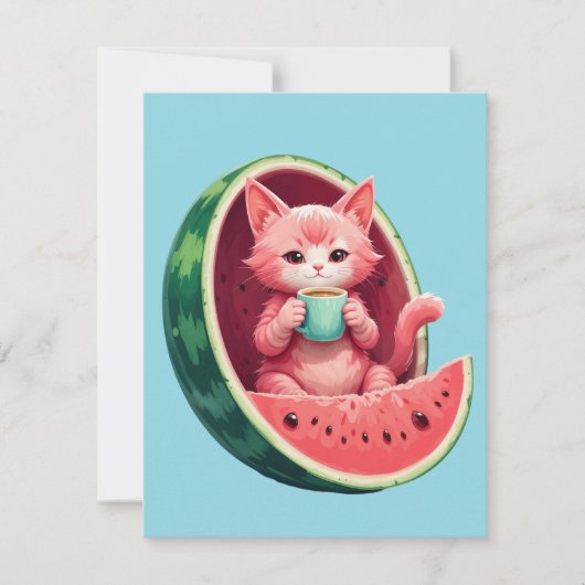 Wassermelone Cat Kaffeepause Mitteilungskarte (Vorderseite)