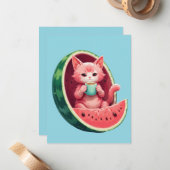 Wassermelone Cat Kaffeepause Mitteilungskarte (Vorderseite/Rückseite Beispiel)