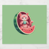 Wassermelone Cat Kaffeepause Schaumweinetikett (Einzelnes Label)