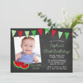 Wassermelone Chalkboard Foto Geburtstag Einladung (Stehend Vorderseite)