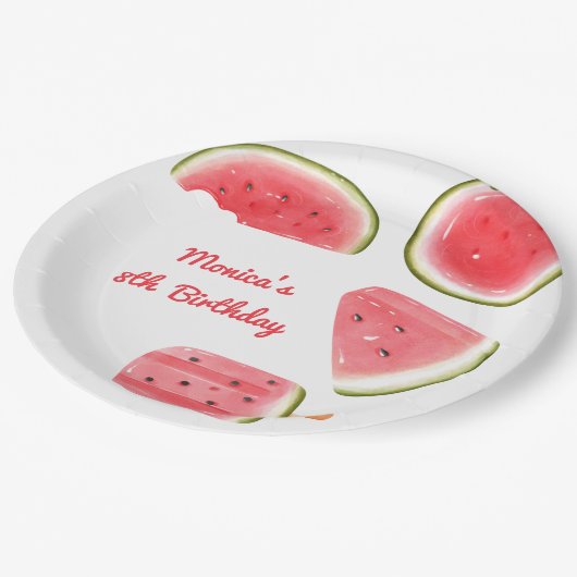 Wassermelone cooler Kindergeburtstag Pappteller (Schrägansicht)
