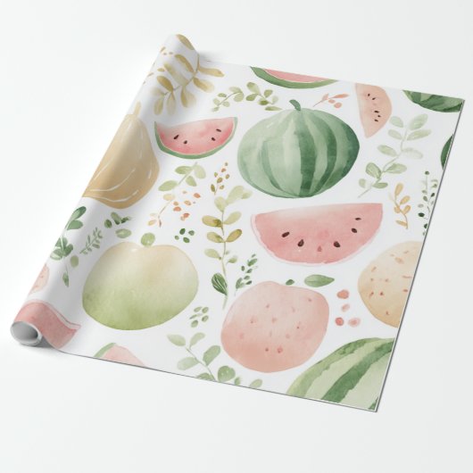 Wassermelone Cute Farbige Rosa Grün Geschenkpapier (Ungerollt)