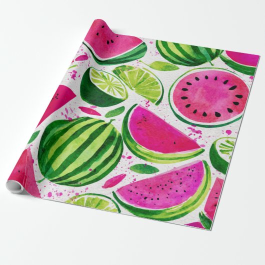 Wassermelone Cute Farbige Rosa Grün Geschenkpapier (Ungerollt)
