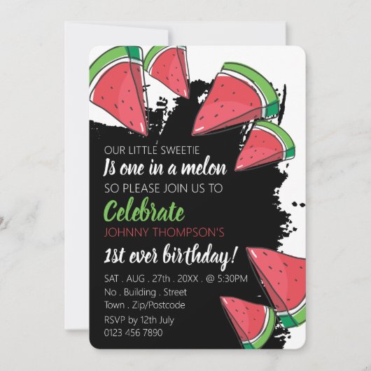 Wassermelone Design, eins in einem Melon, 1. Gebur Einladung (Vorderseite)