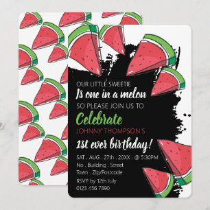 Wassermelone Design, eins in einem Melon, 1. Gebur Einladung