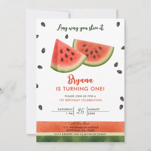 Wassermelone Egal wie Sie es schneiden 1. Geburtst Einladung (Vorderseite)