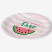 Wassermelone, eine in einer Melon-Einladungsplatte Pappteller (Schrägansicht)