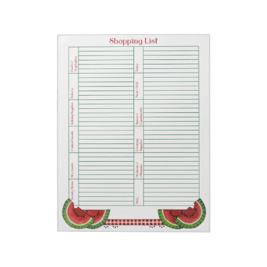 Wassermelone-Einkaufsliste Notizblock (Rotiert)