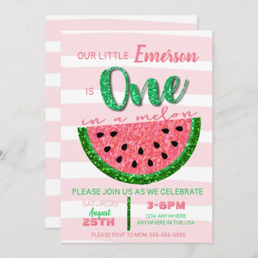 Wassermelone, Einladung Glitzer (Vorne/Hinten)