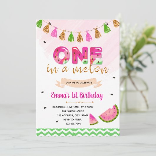 Wassermelone Einladung zum 1. (Stehend Vorderseite)
