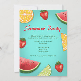 Wassermelone Erdbeeren Limon Früchte Sommer Party Einladung