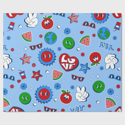 Wassermelone Erde valentine 1960er Geschenkpapier (Flach)